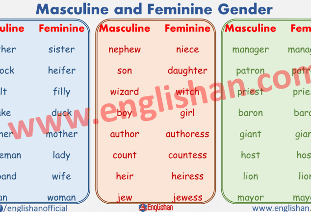 Masculine and Feminine Gender of Animals List - Englishan