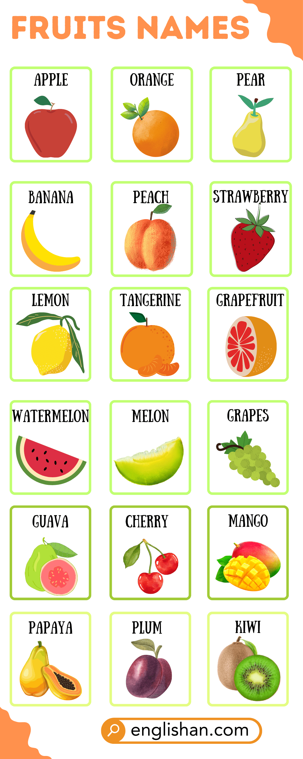 fruits name list in english