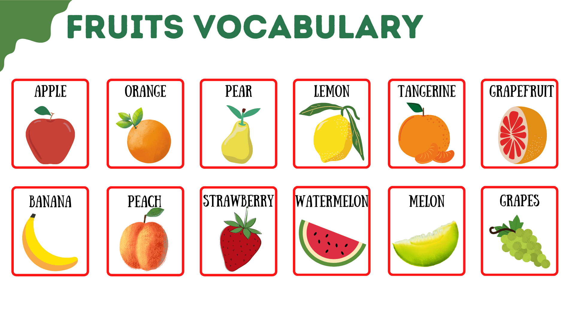 fruits name with picture for kids