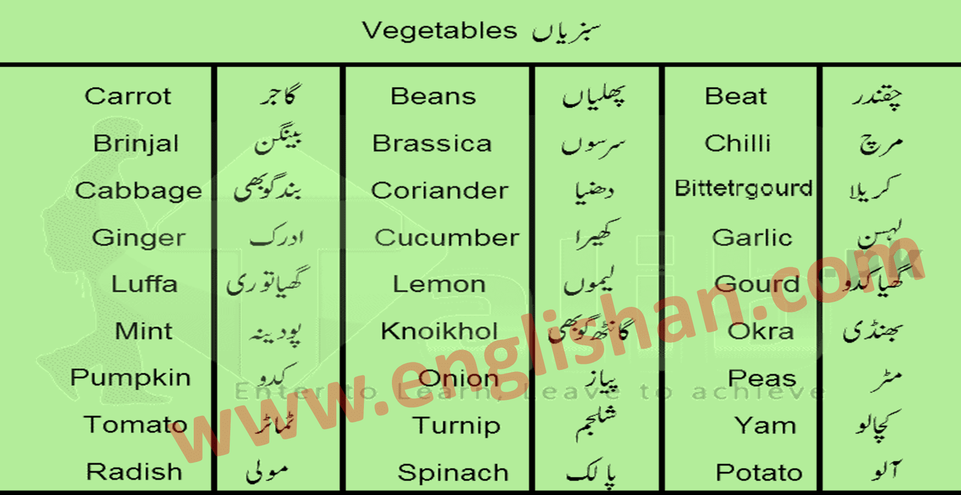 Vegetables Name In Urdu To English Pdf