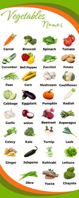 Vegetables Name in English with Infographics • Englishan