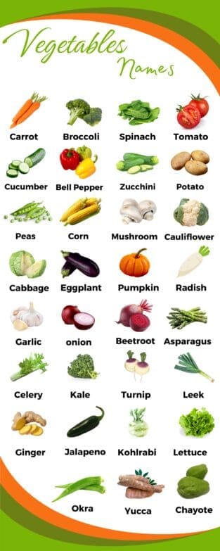 Vegetables Name in English with Infographics • Englishan