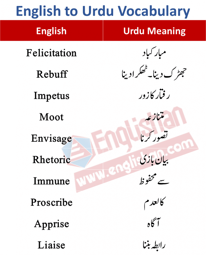 250 English Words with Urdu Meanings PDF - Englishan