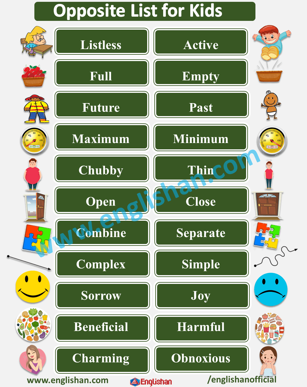 opposite words 100 opposite words list for kids in english