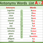 Antonyms Words List A to Z