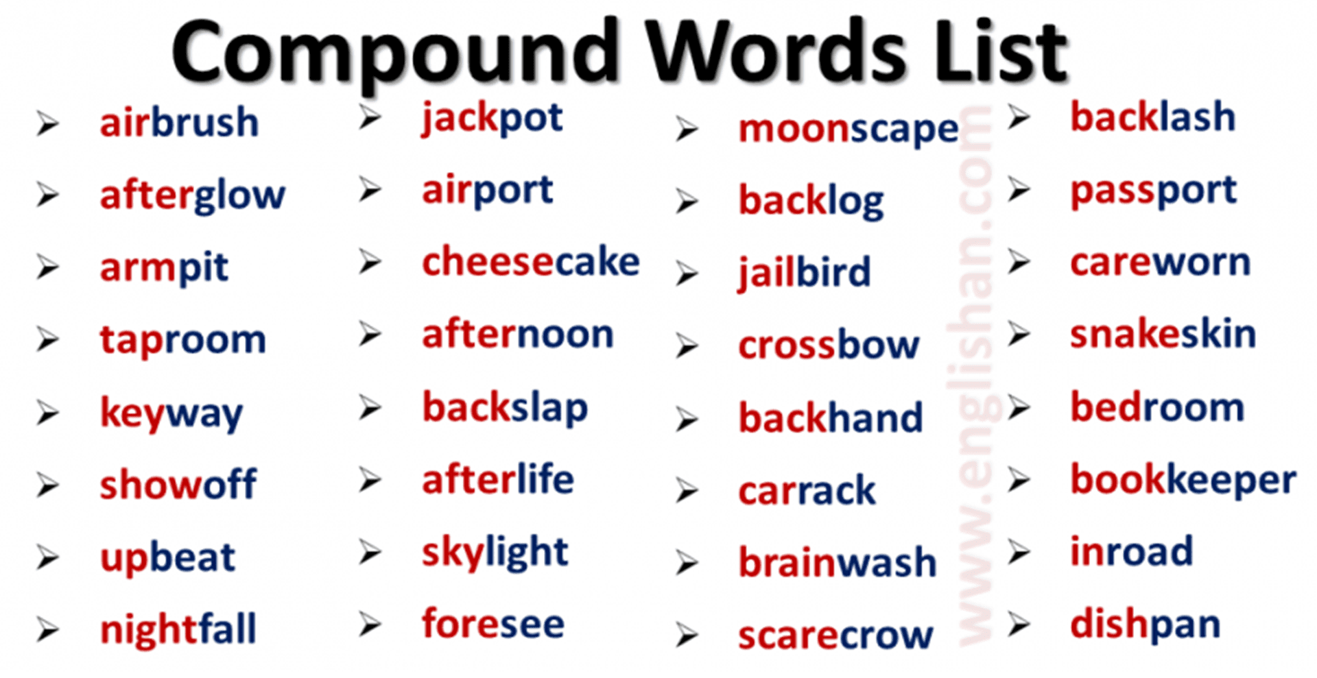 500 Compound Words List With Pictures Englishan