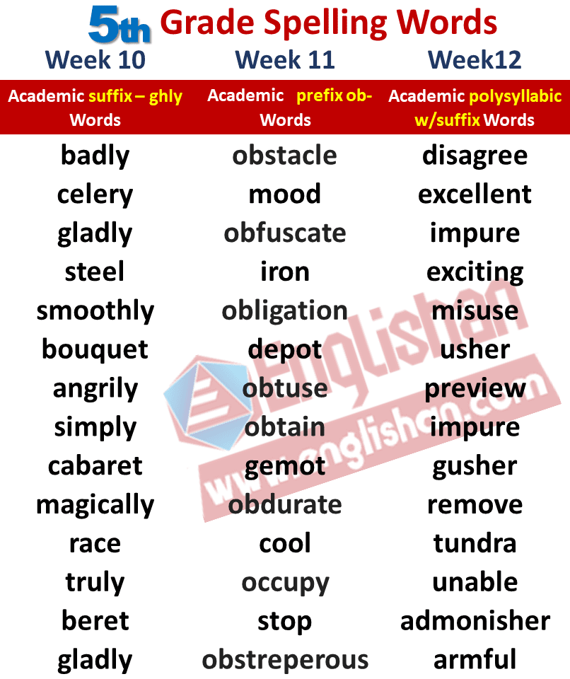 5th Grade Spelling Words List PDF