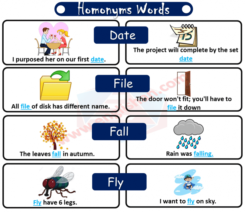 100 Homonym Words List with Sentences • Englishan