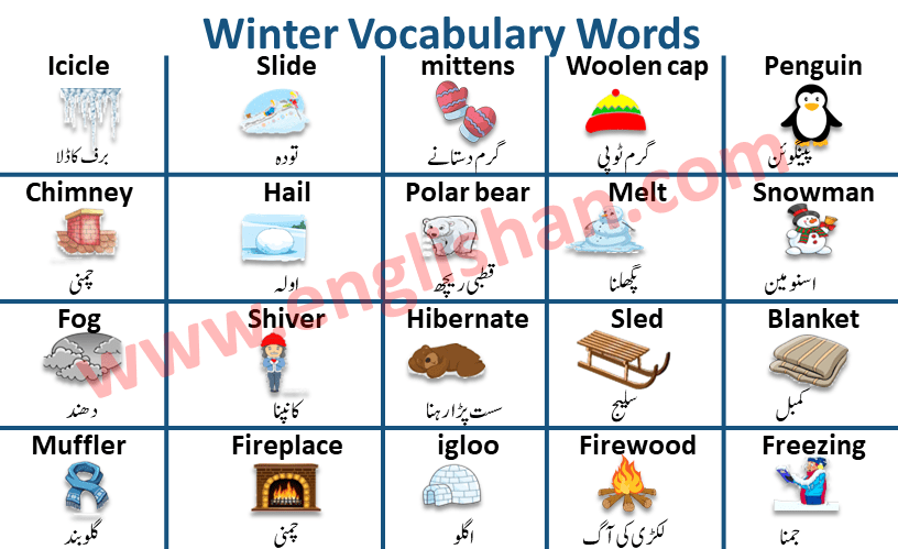 Winter Vocabulary Words with Urdu Meanings