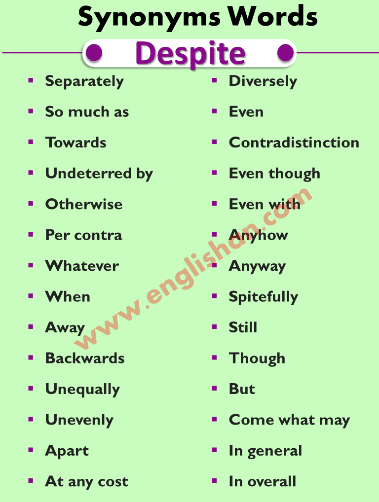 Synonyms Words List for Despite