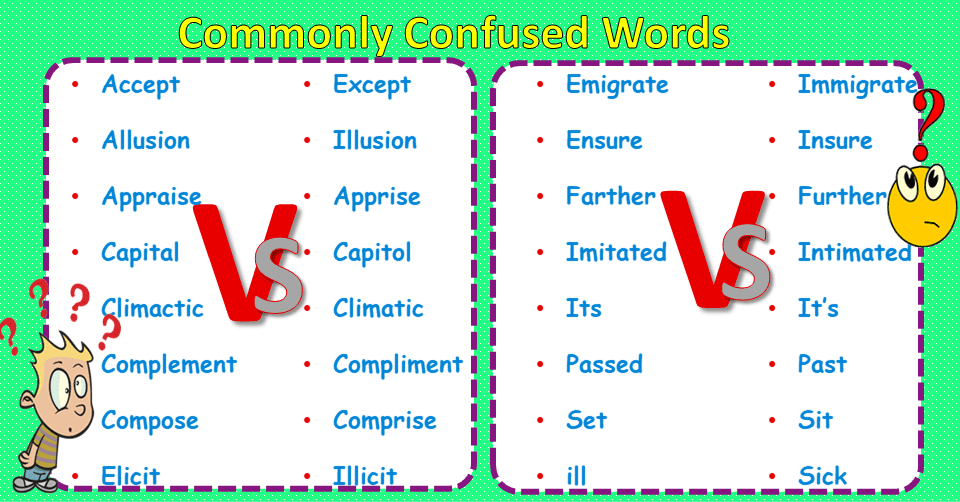 100 Commonly Confused Words With Sentences Englishan