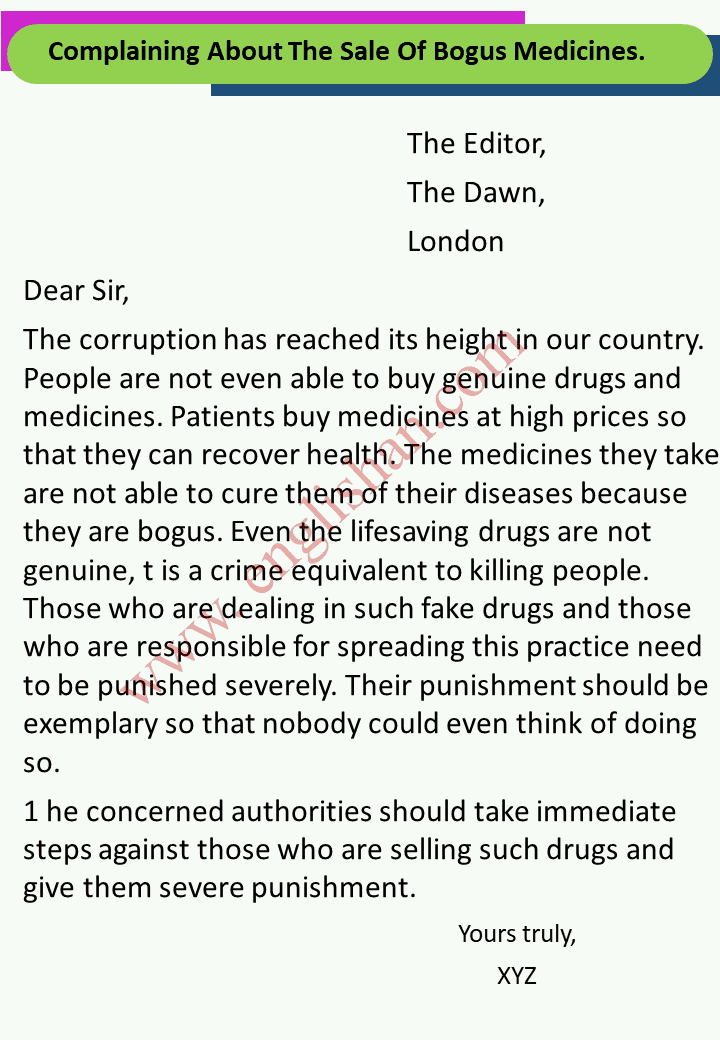 Complaining About The Sale Of Bogus Medicines.