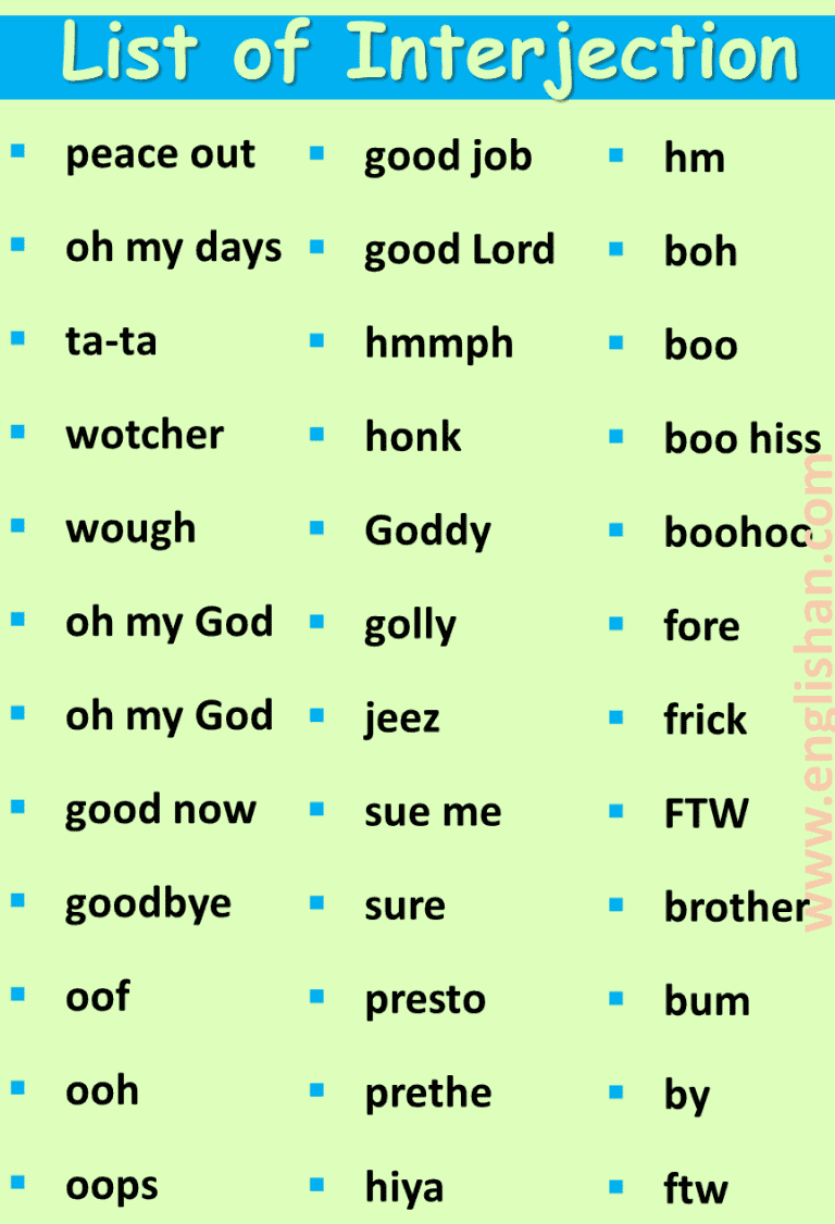 500 Words List of Interjection with PDF | Englishan