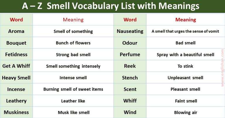 Sensory Words For Smell Englishan