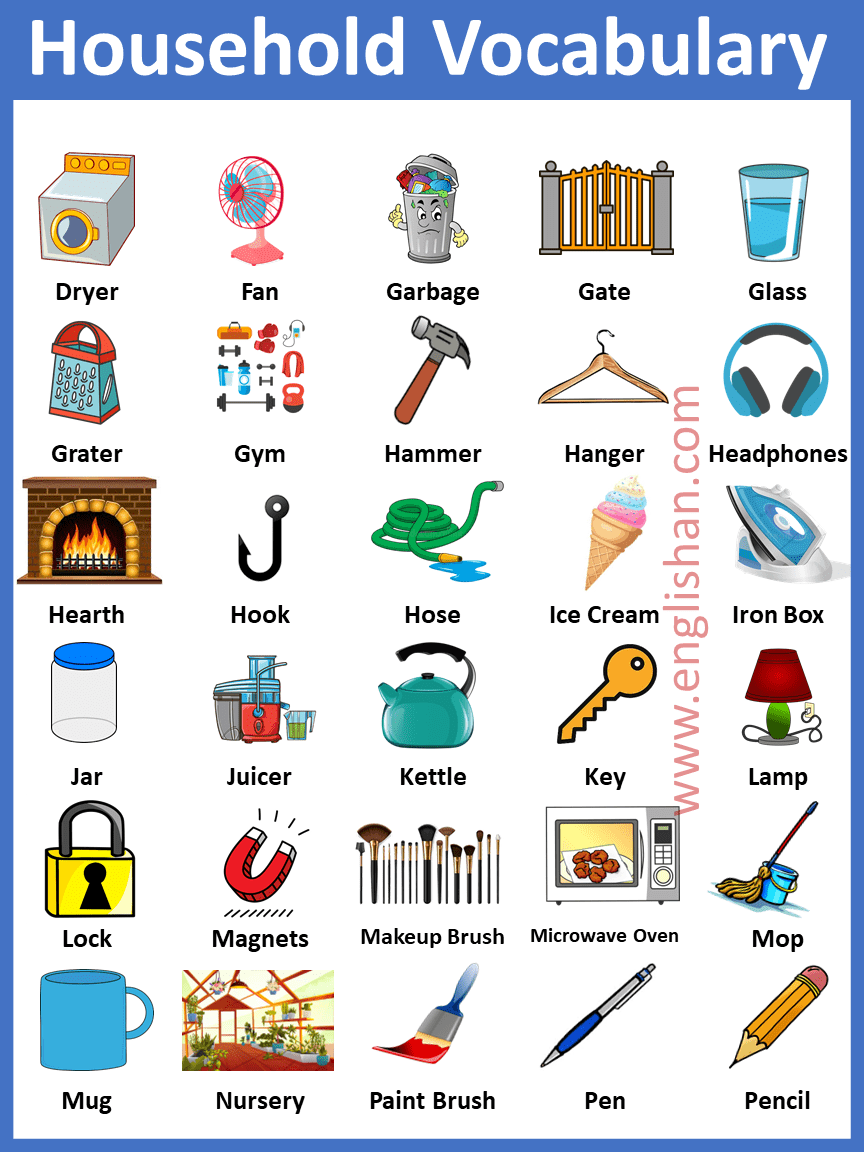 100+ Household Items Names In English • Englishan