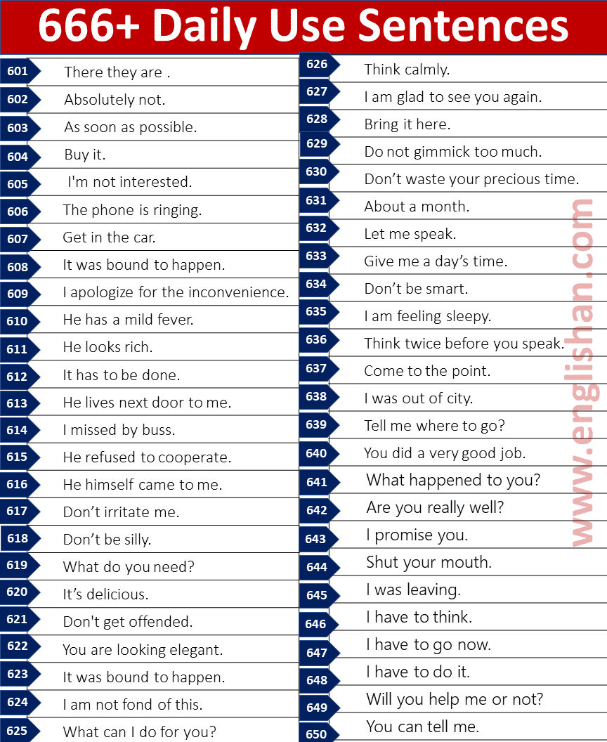 666 Examples Of Simple Sentences For Daily Use In English