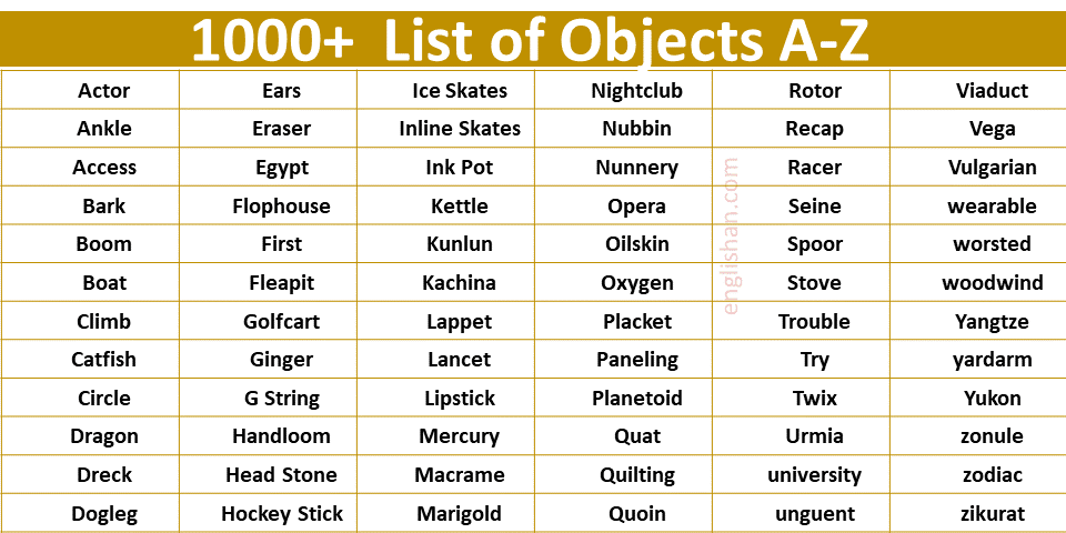 List Of Objects List A Z Englishan