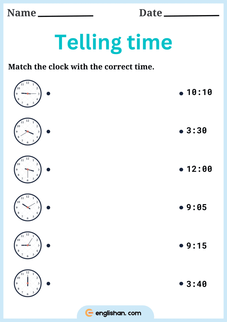 match the clock with correct time worksheet