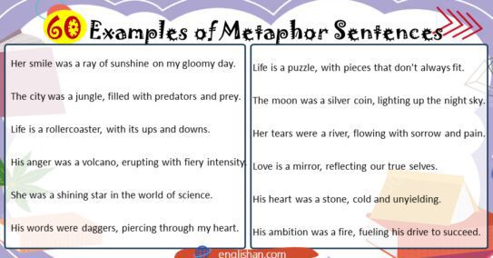 60 Examples Of Metaphor Sentences • Englishan