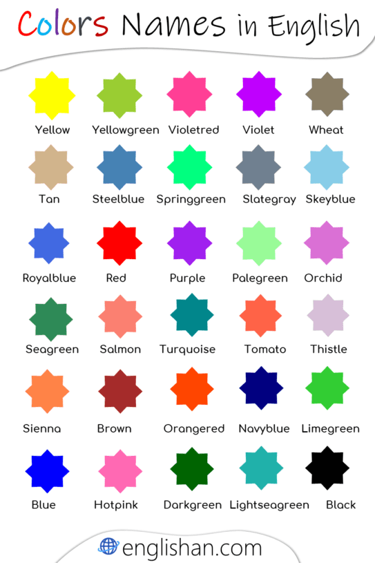 Colors with Names in English • Englishan