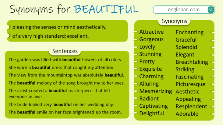 BEAUTIFUL Synonym: 60 Best Synonyms for BEAUTIFUL - ESL Forums