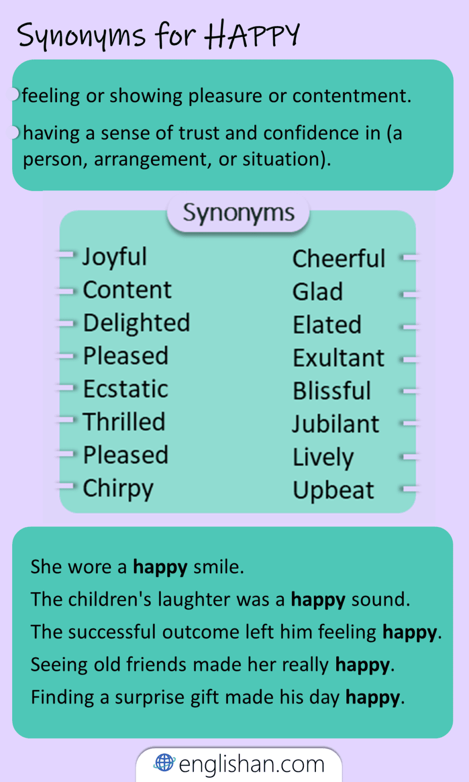 Synonyms for HAPPY with Example Sentences • Englishan