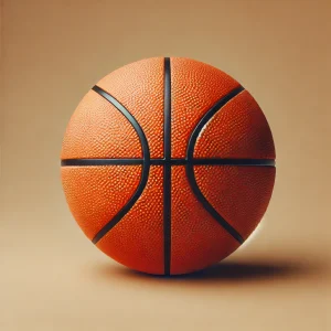 Close-up image of a standard orange basketball with black lines