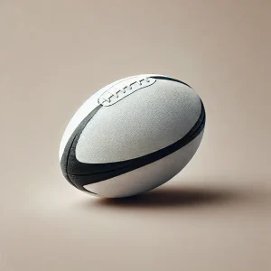 white rugby ball with black accents