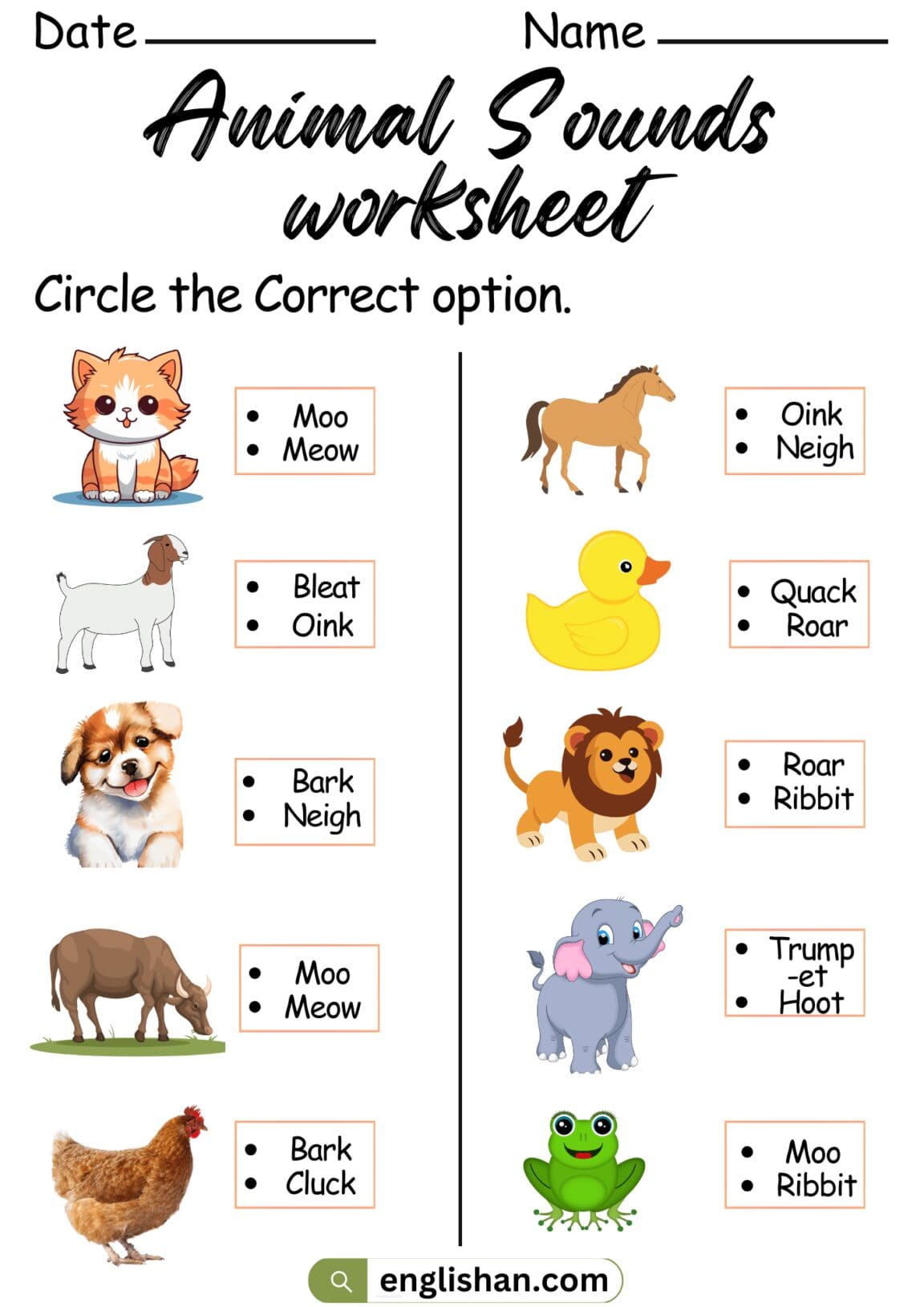 Animal Sounds Worksheet in English • Englishan