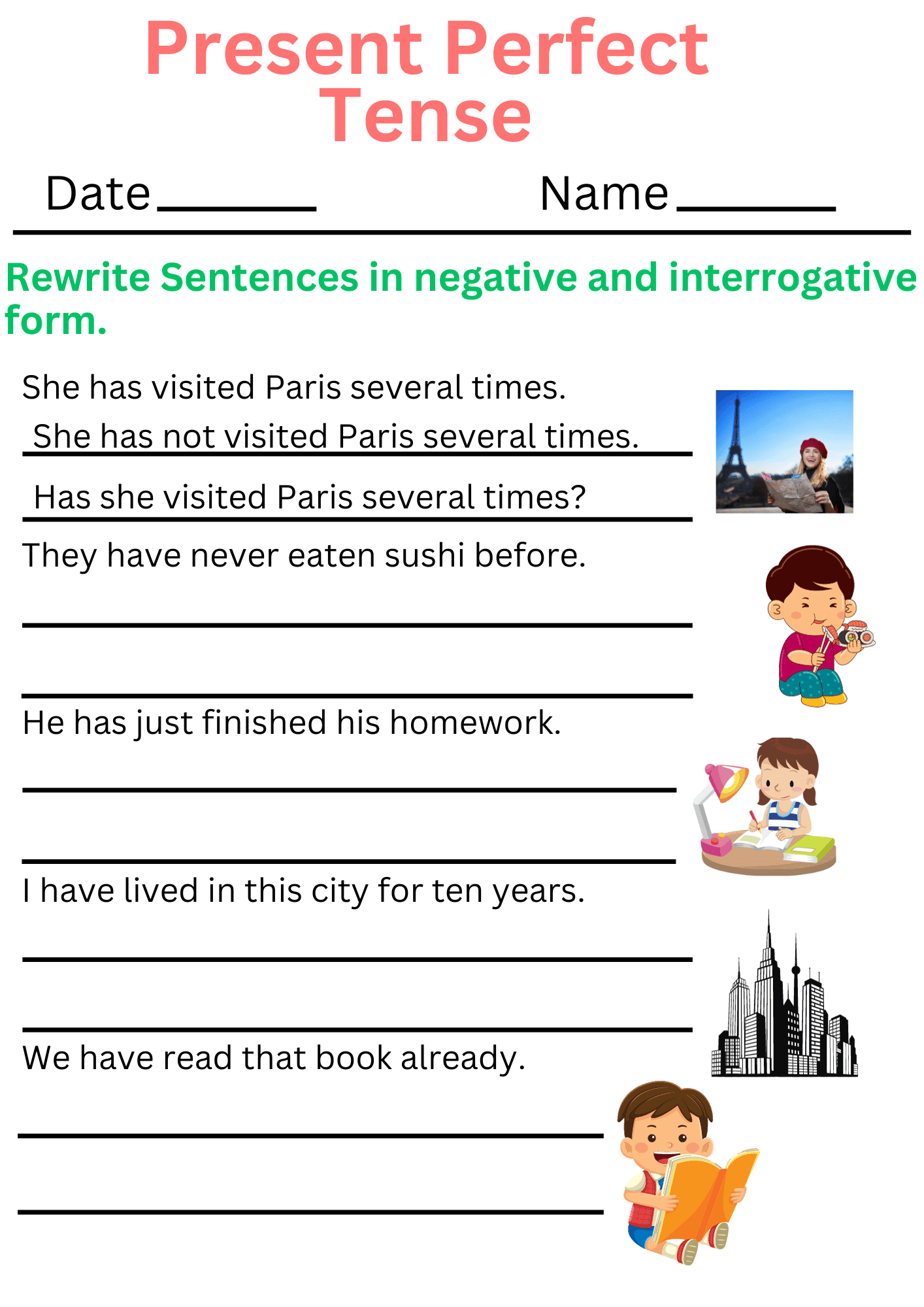 5+ Sentences of Negative and Interrogative form of present perfect tense. How to make negative and interrogative of present perfect tense. Present Perfect Tense Worksheets and Exercises