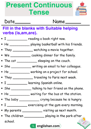 Present Continuous Tense Worksheets in English • Englishan