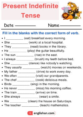 Present Indefinite Tense Worksheets and Exercises