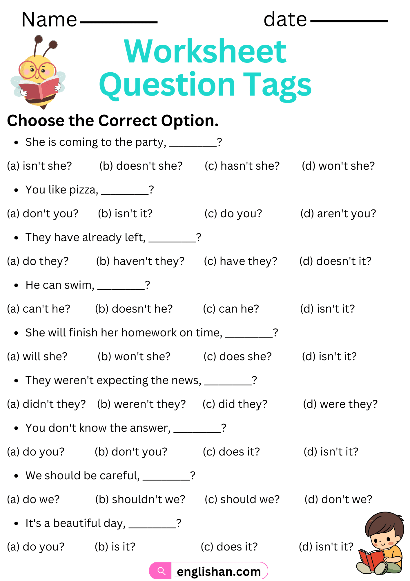 Worksheet Question Tags and Exercises. Match the Sentences using Question Tags Worksheets. Question Tags Worksheets and Exercises