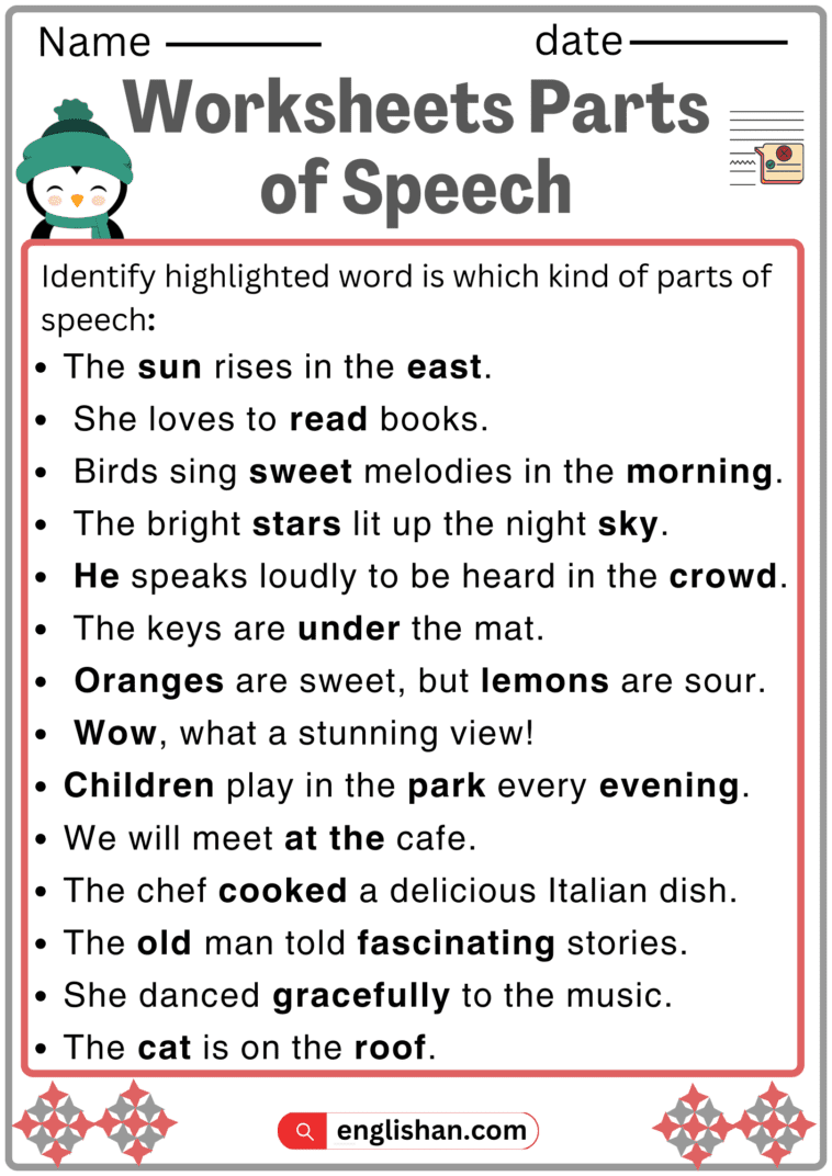 parts of speech worksheet for class 7 with answers