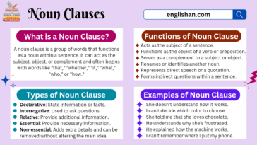 Definition of Noun Clauses with Examples, Types and Functions