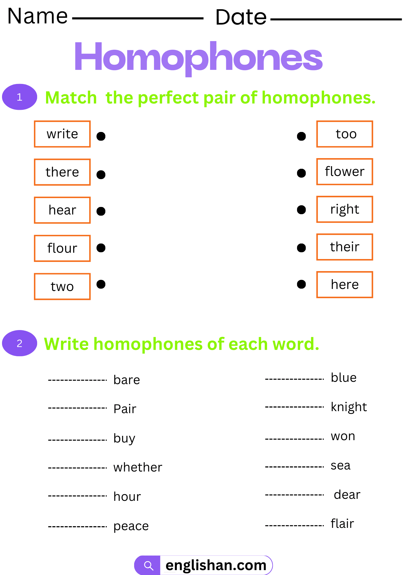 Homophones Worksheets. Homophones for each word. Match the Column using Homophones