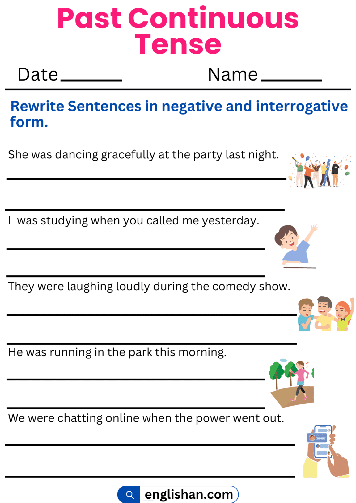 Past Continuous Tense Worksheets • Englishan