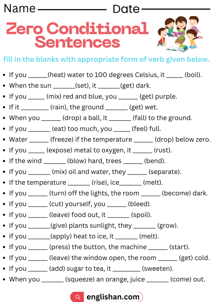 Zero conditional worksheets and exercises with answers