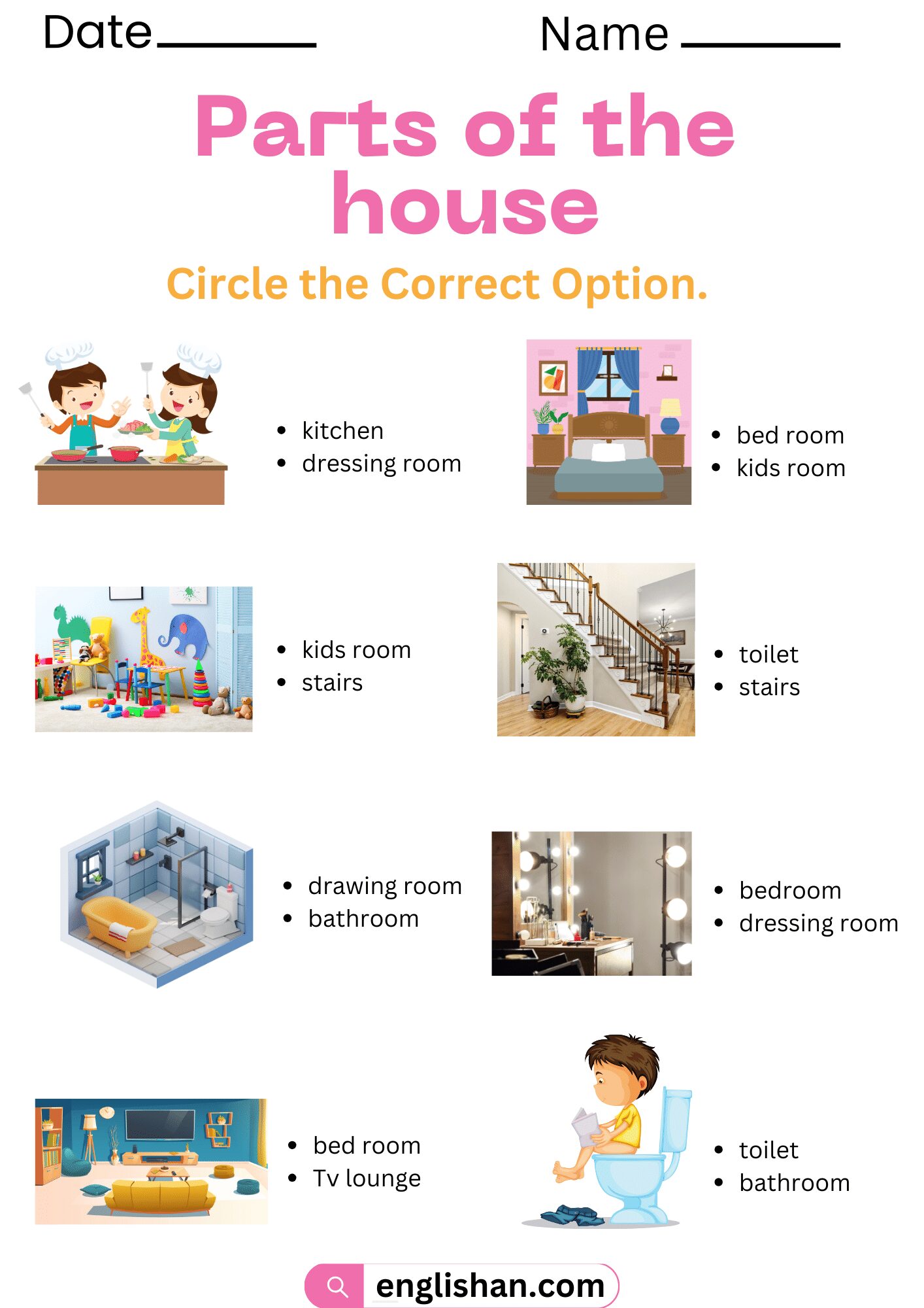 Parts of The House Worksheet in English