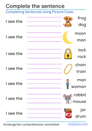 Complete the Sentence Worksheet for Kindergarten with Free PDF