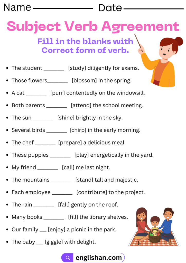 Subject Verb Agreement Worksheets And Exercises With Answers 0913