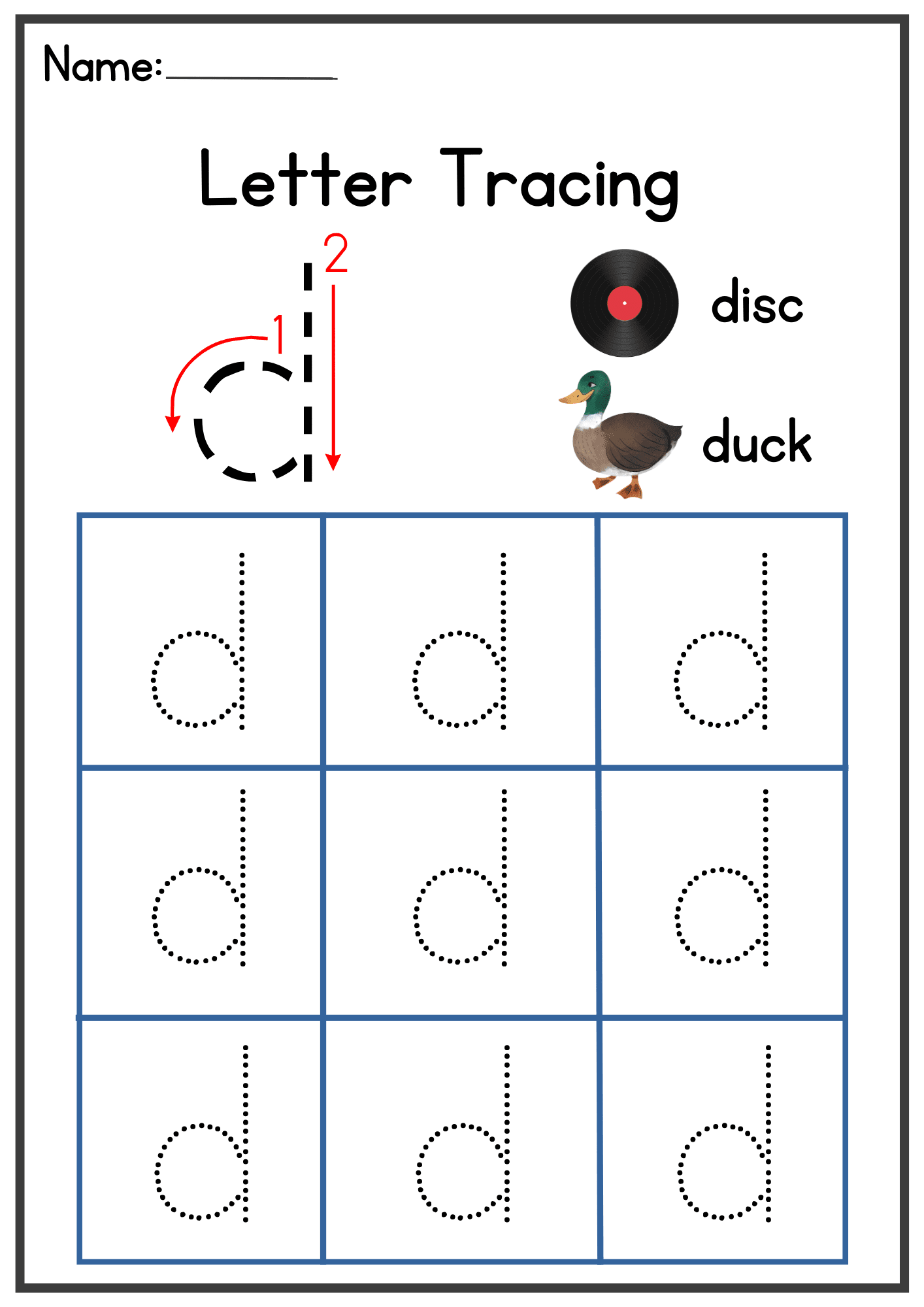 d Letter Tracing Worksheets. Trace the Small Word d.