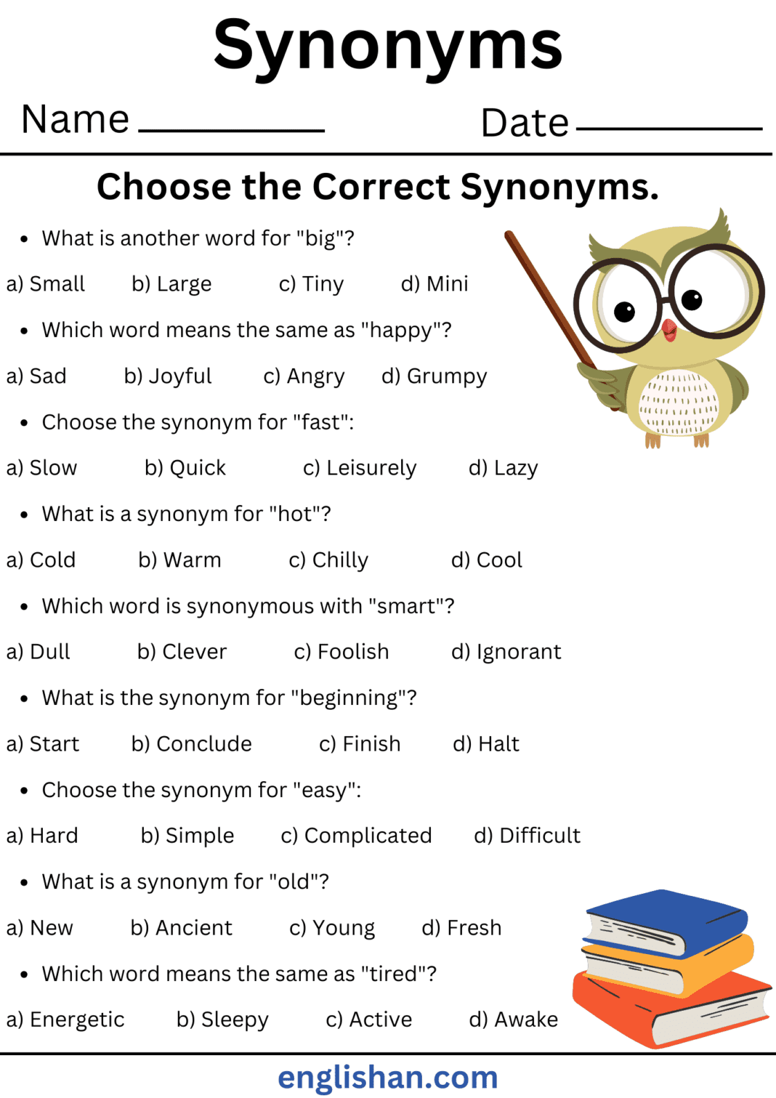 Synonyms Worksheets and Exercises with Answers in English