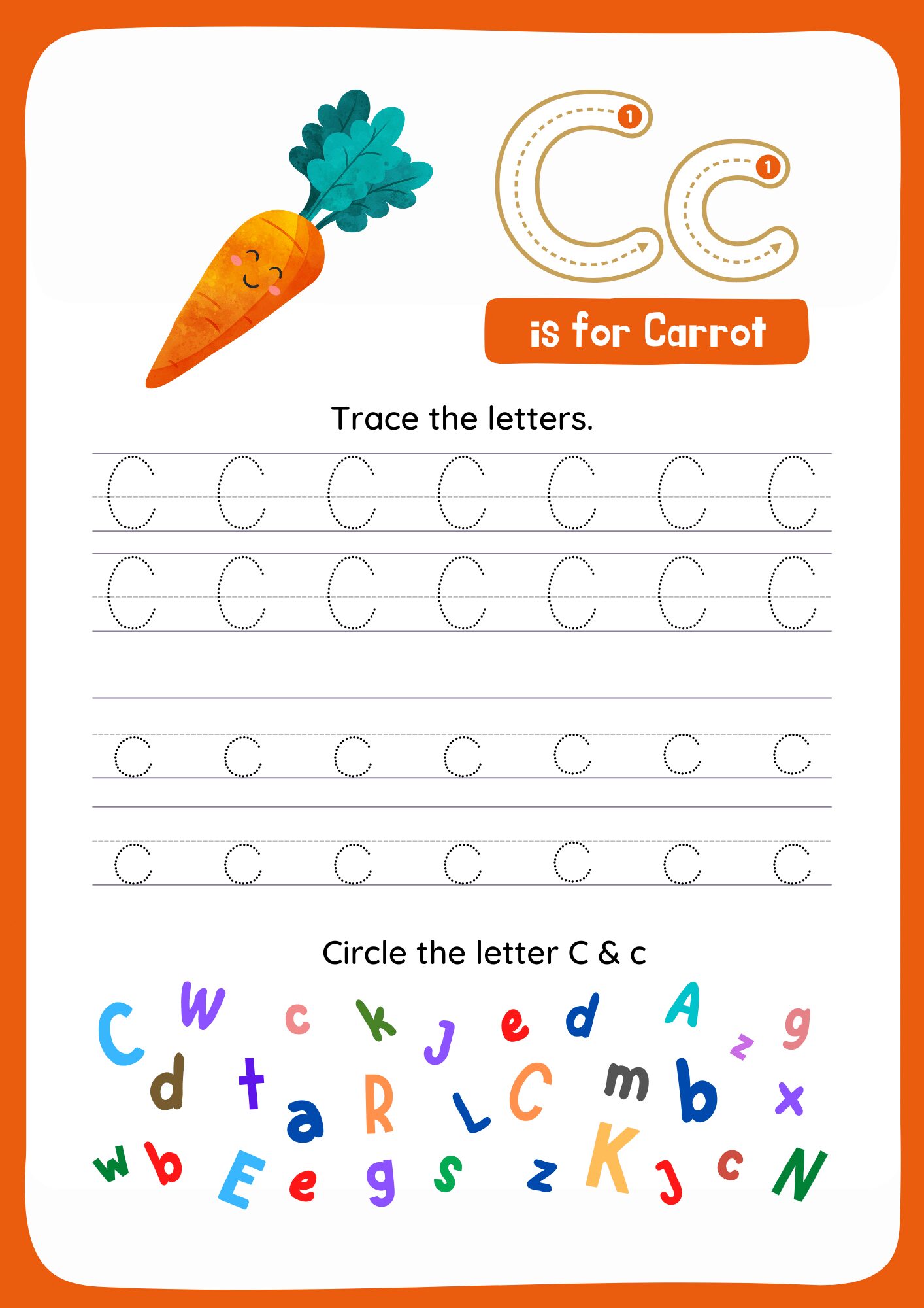 Cc letter Tracing Worksheets. Trace the Word C and c.