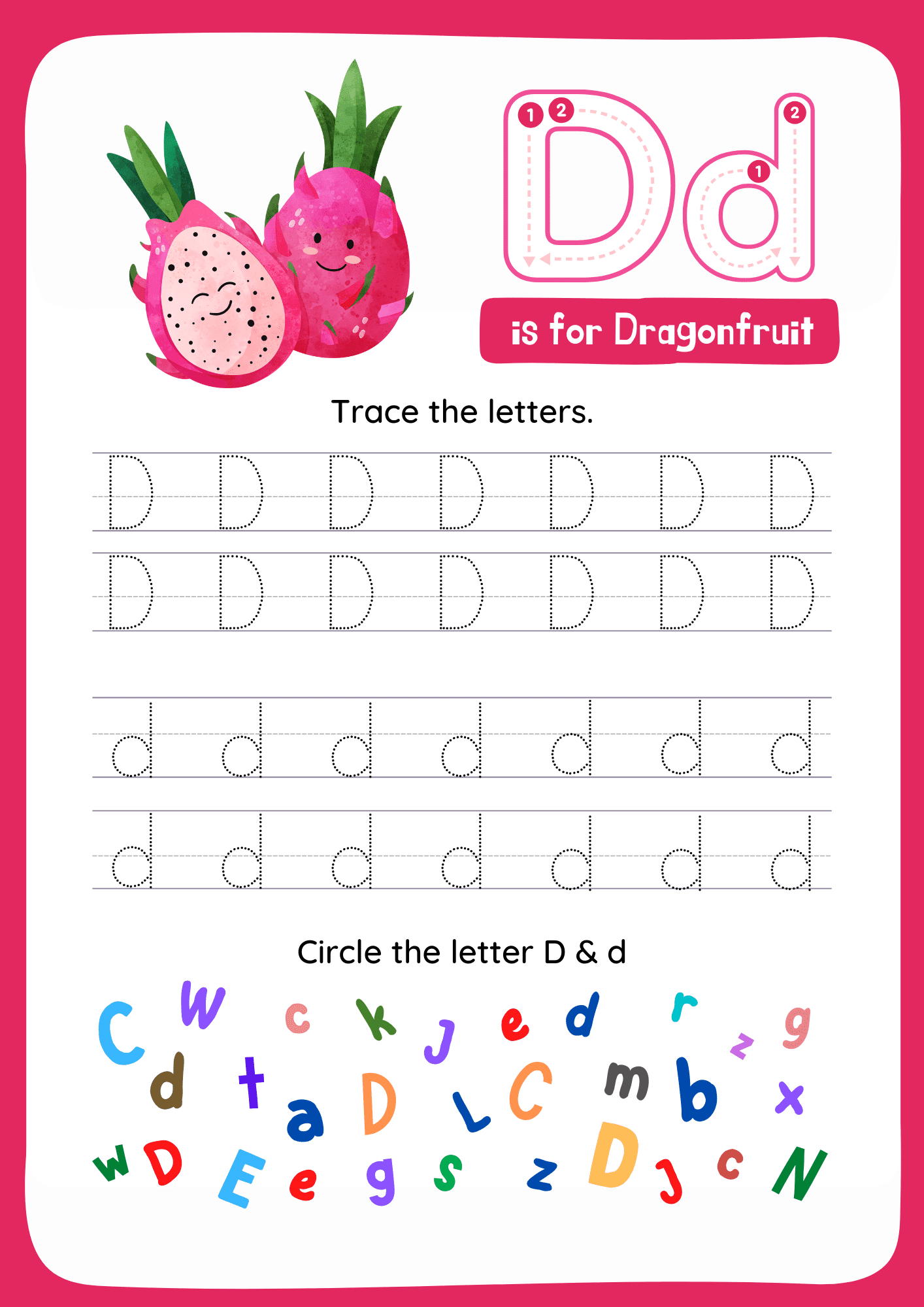 Dd letter Tracing Worksheets. Trace the Word D and d.