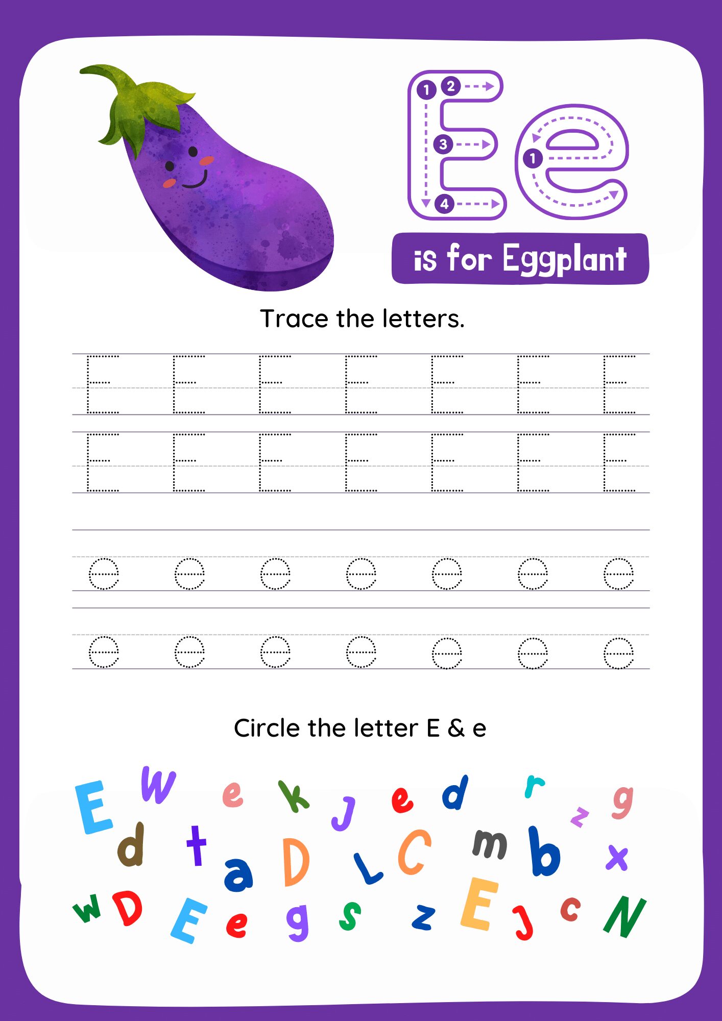 Ee letters Tracing Worksheets. Trace the Word E and e.