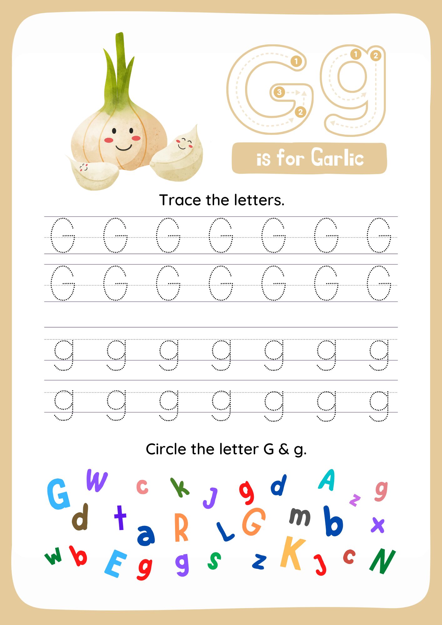 Gg Letters Tracing Worksheets. Trace the Words G and g.