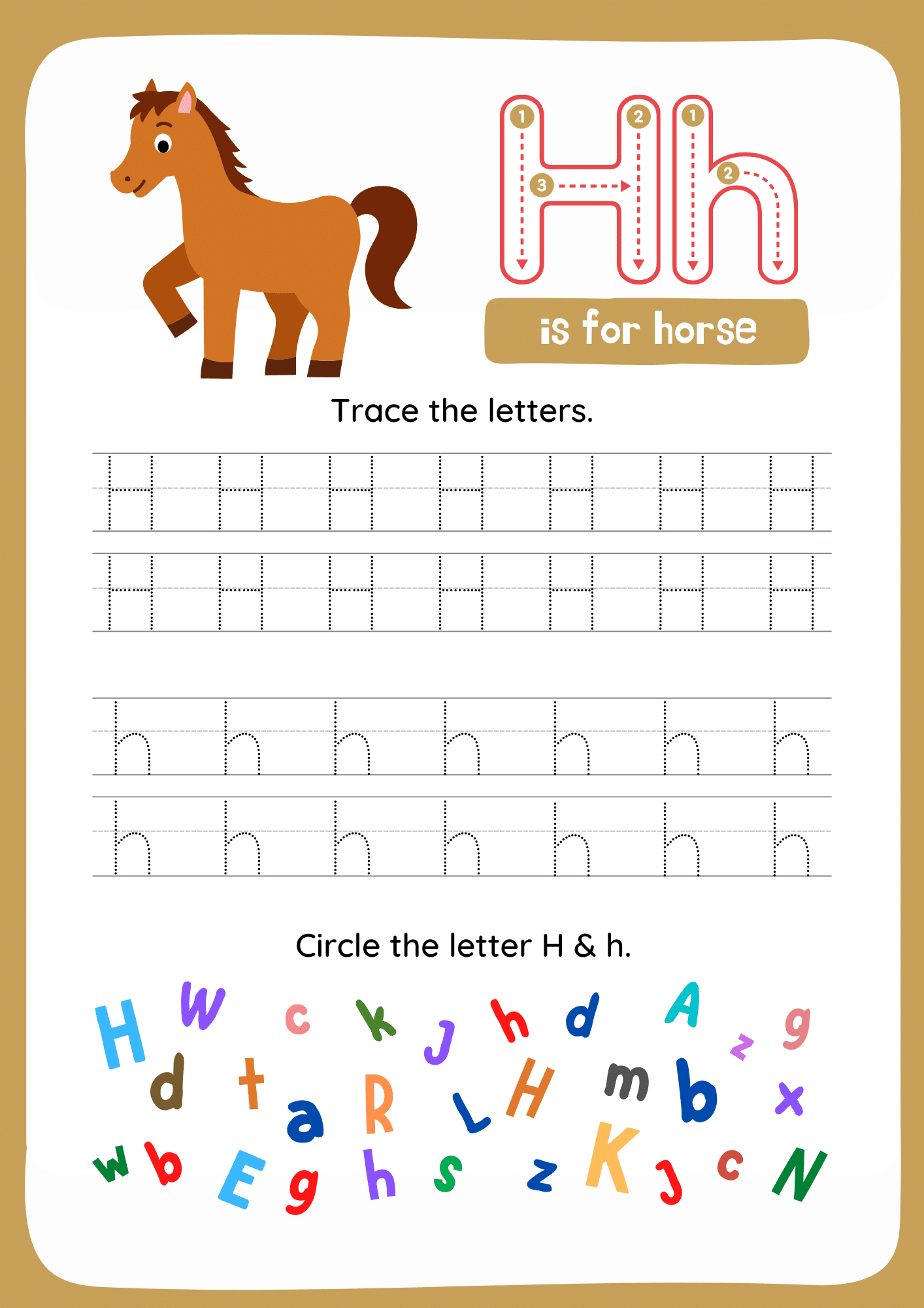 Hh Letters Tracing Worksheets. Trace the Words H and h.