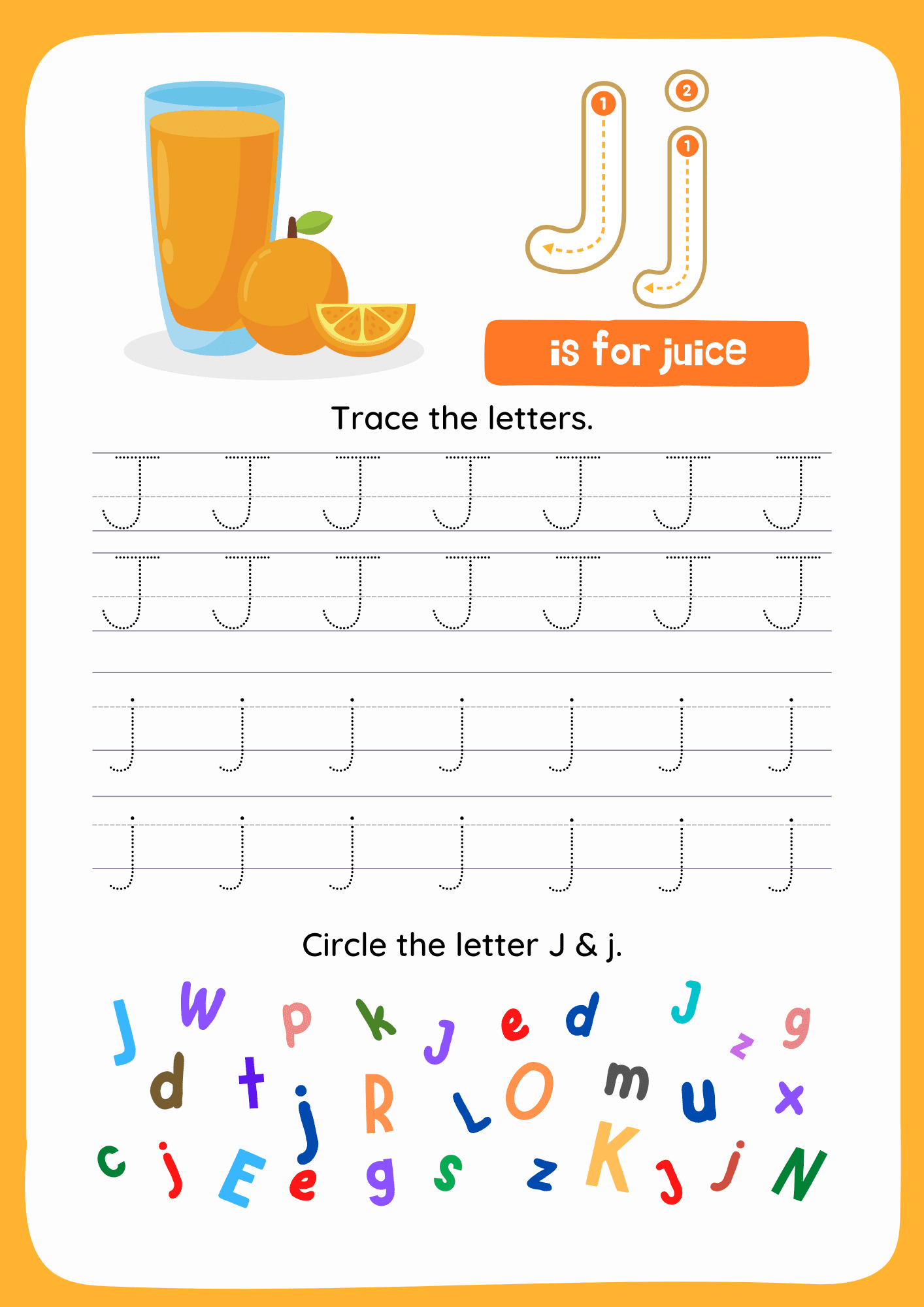 Jj Tracing Letters Worksheets. Trace the Word J and j.