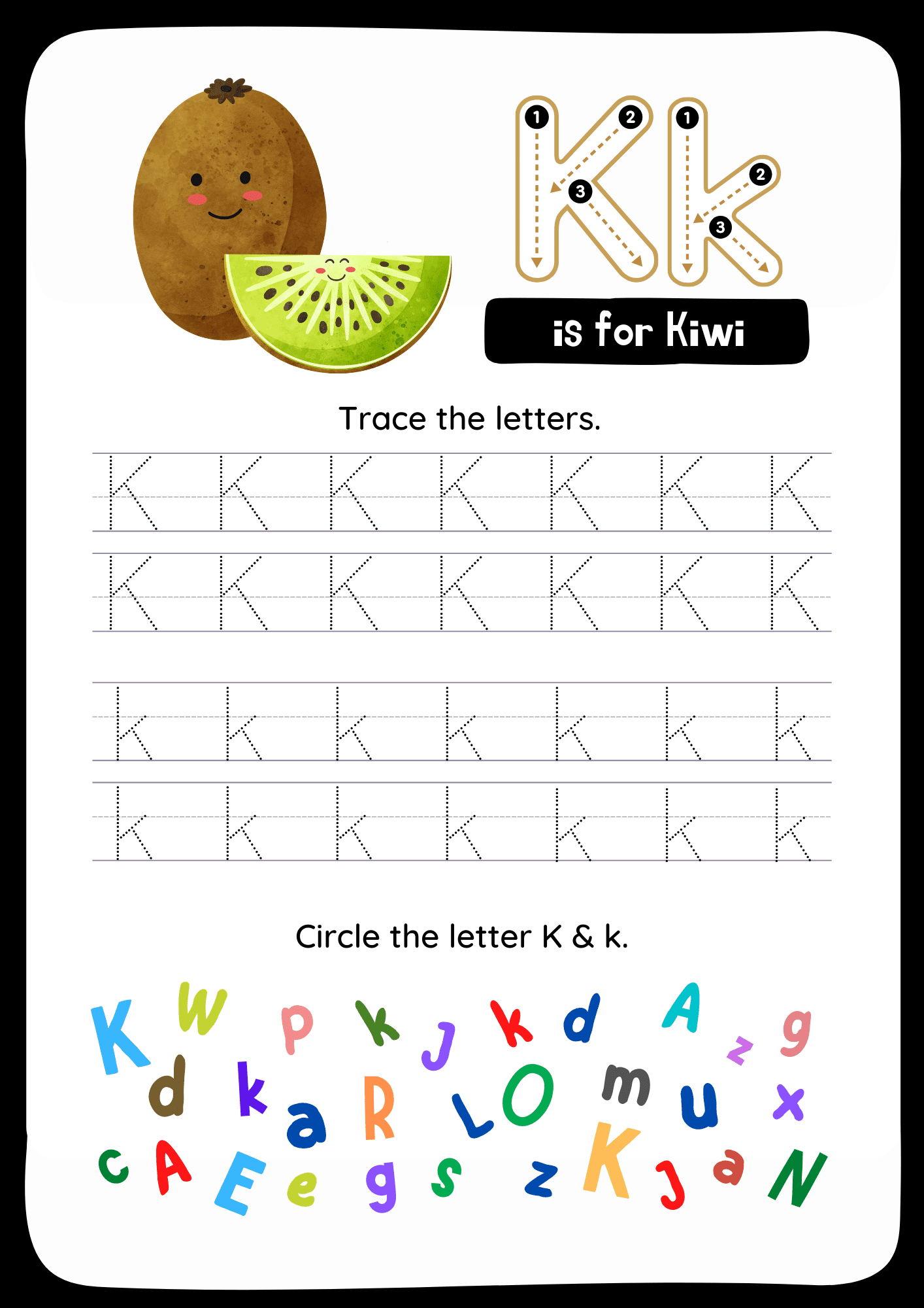Kk Tracing Letters Worksheets. Trace the Word K and k.